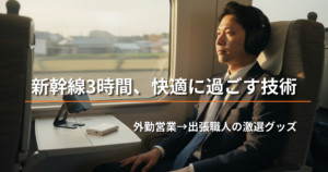 新幹線で長時間移動を快適に過ごすためのグッズと過ごし方を紹介するアイキャッチ画像