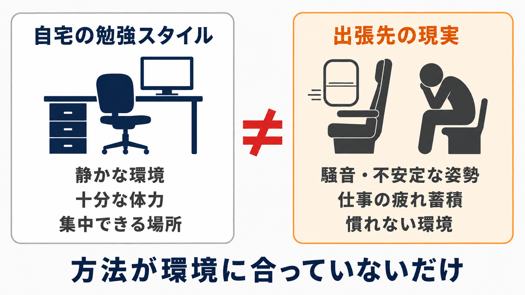 出張環境と普段の勉強スタイルのミスマッチ図