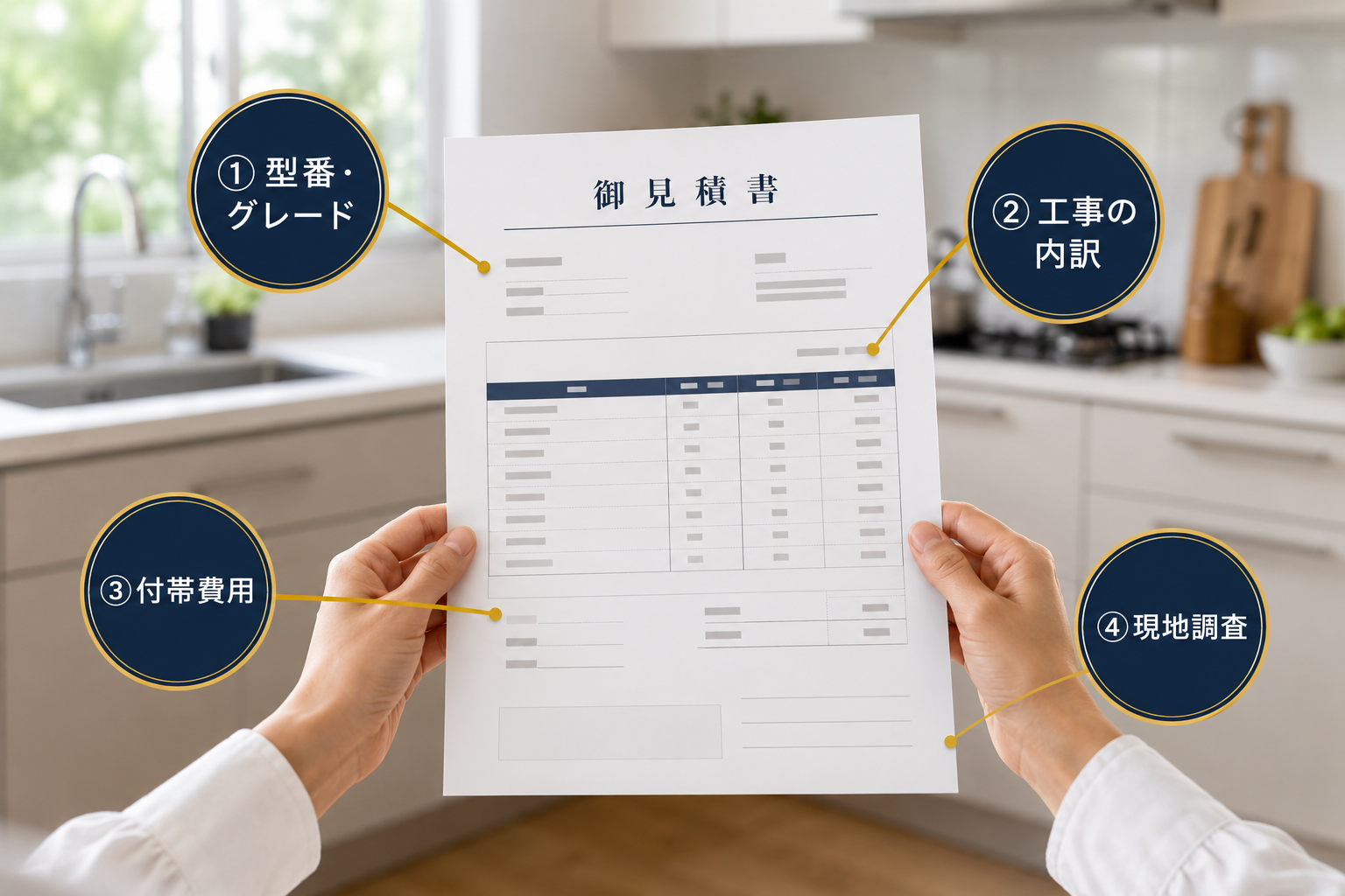 見積書で必ず見る4つのチェックポイント(型番・工事内訳・付帯費・現地調査)