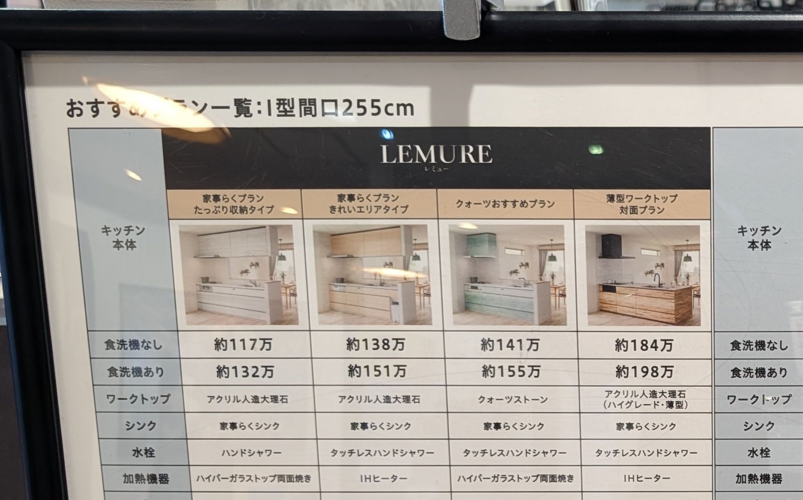 価格ボードのLEMURE(レミュー)4プランの部分