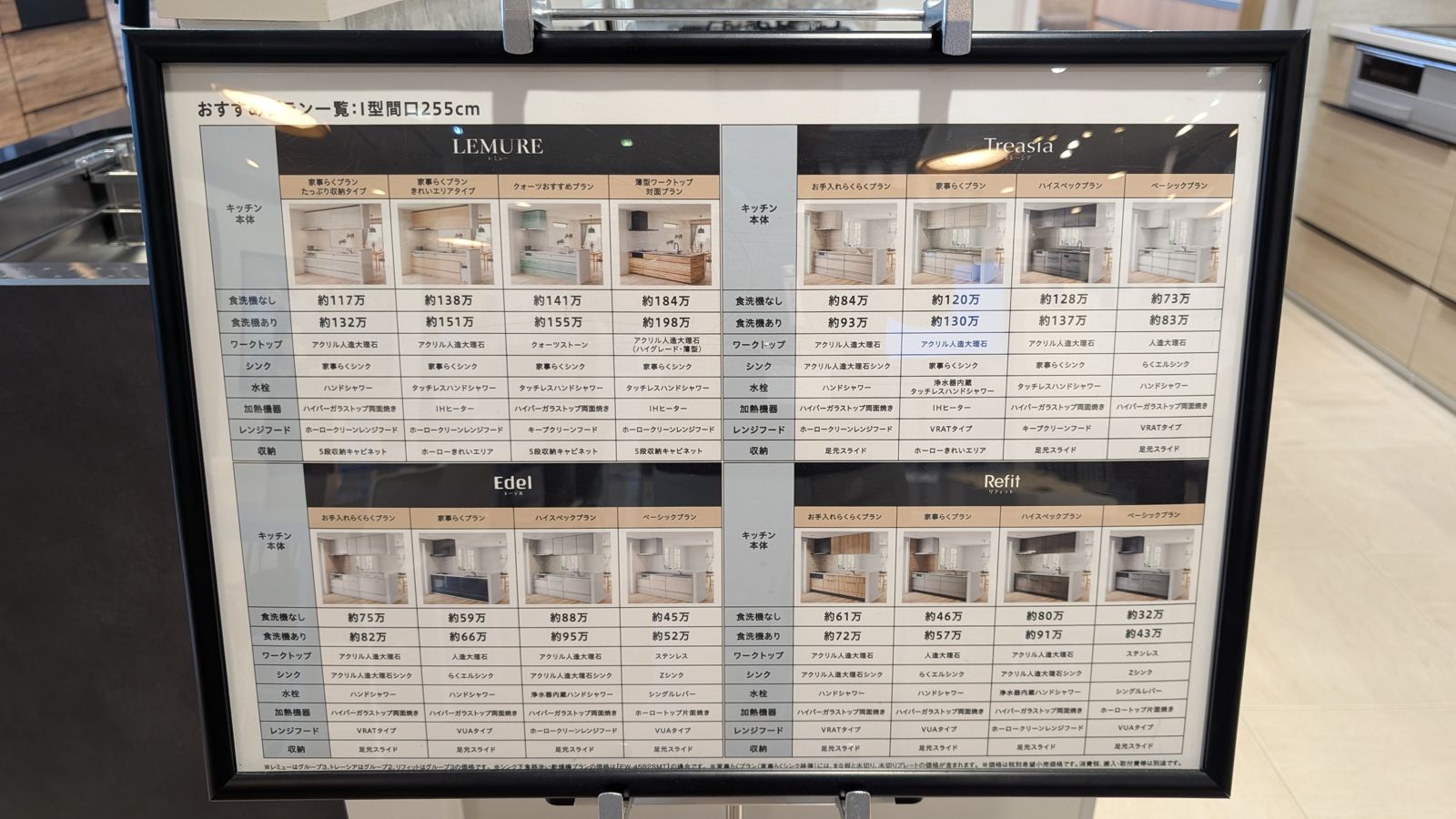 間口255cm・4グレード16プランの参考価格ボード
